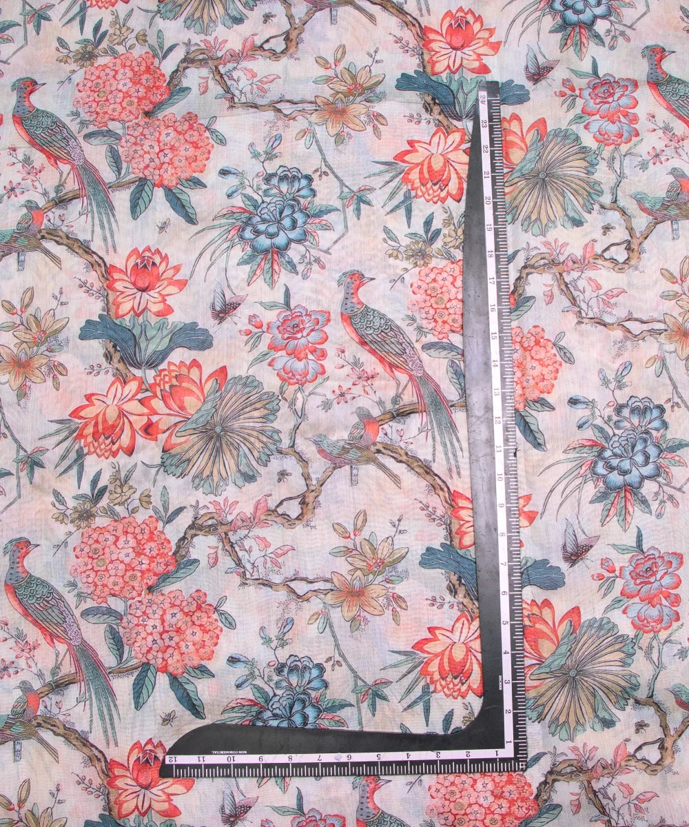 Light Mint Digital Floral Printed Chanderi Fabric