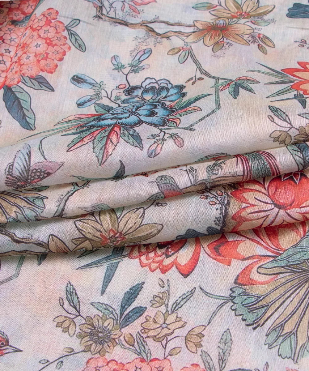 Light Mint Digital Floral Printed Chanderi Fabric