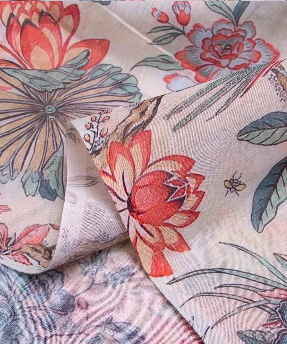 Light Mint Digital Floral Printed Chanderi Fabric