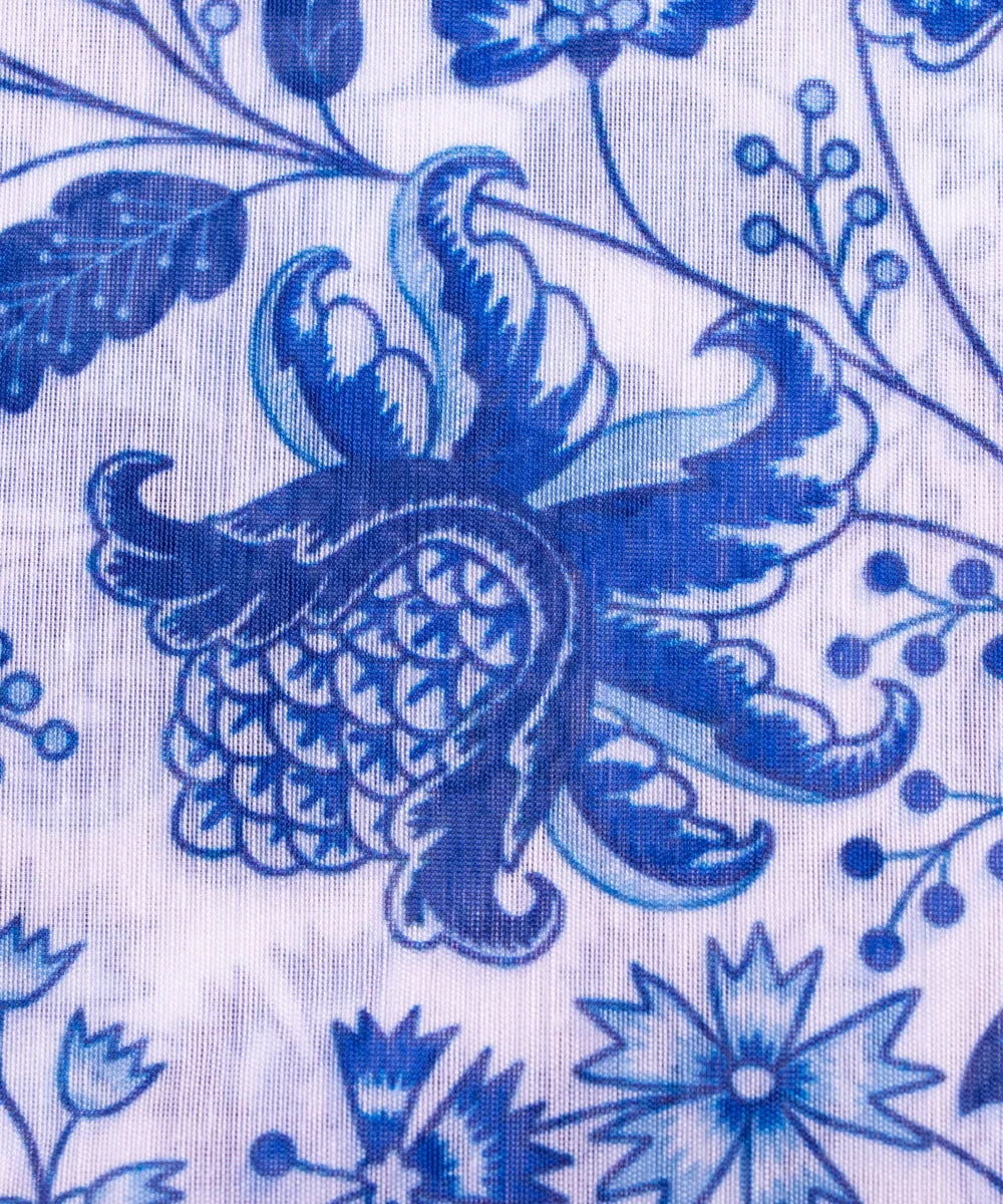 White Digital Floral Printed Chanderi Fabric