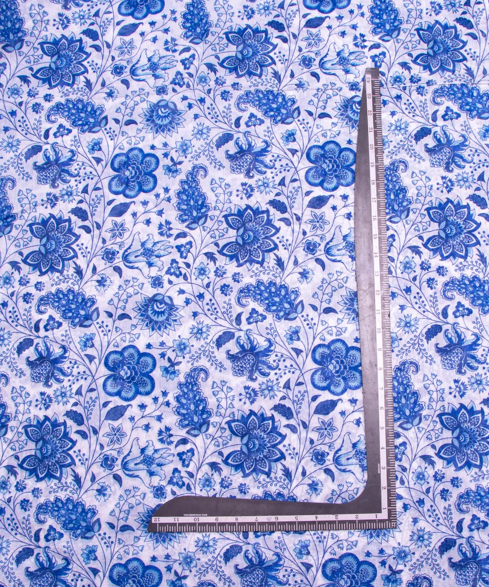 White Digital Floral Printed Chanderi Fabric