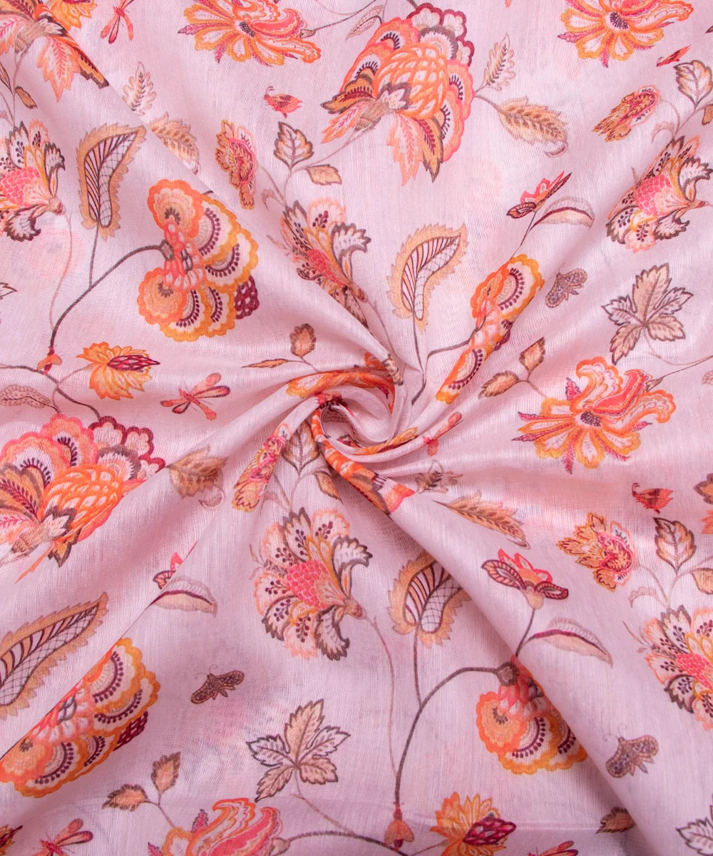 Off White Digital Floral Printed Chanderi Fabric