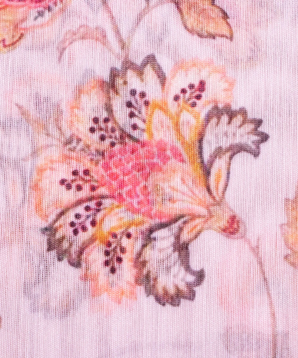 Off White Digital Floral Printed Chanderi Fabric