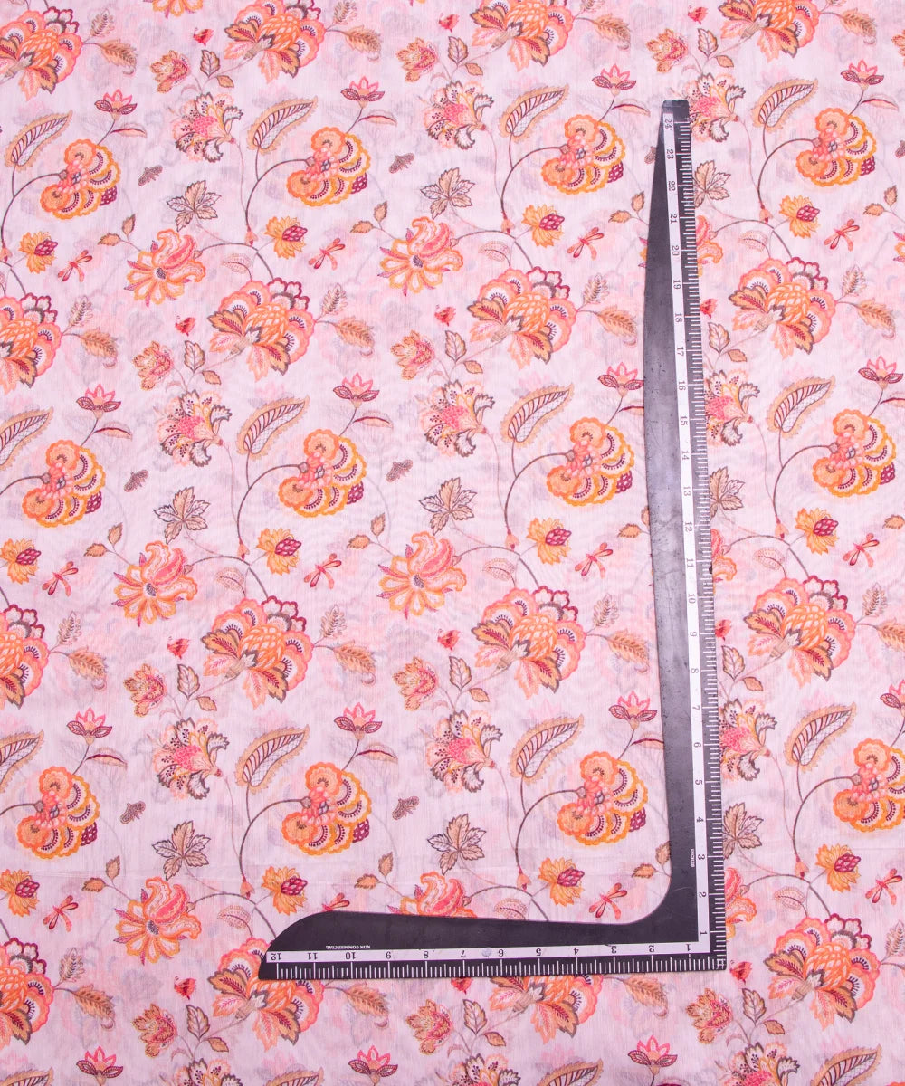 Off White Digital Floral Printed Chanderi Fabric