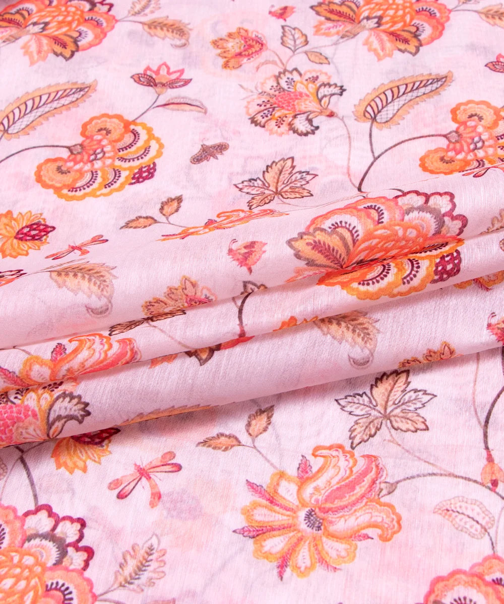 Off White Digital Floral Printed Chanderi Fabric
