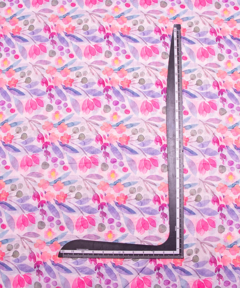 White Digital Floral Printed Chanderi Fabric