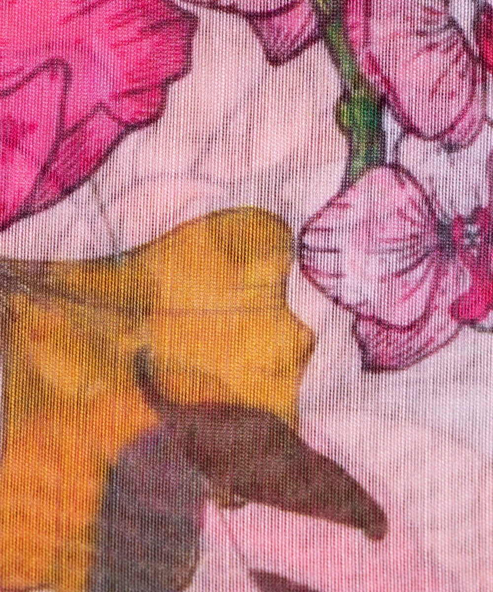 Light Peach Digital Floral Printed Chanderi Fabric