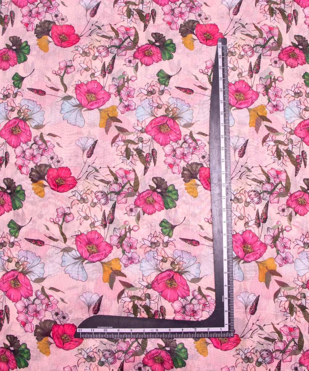 Light Peach Digital Floral Printed Chanderi Fabric