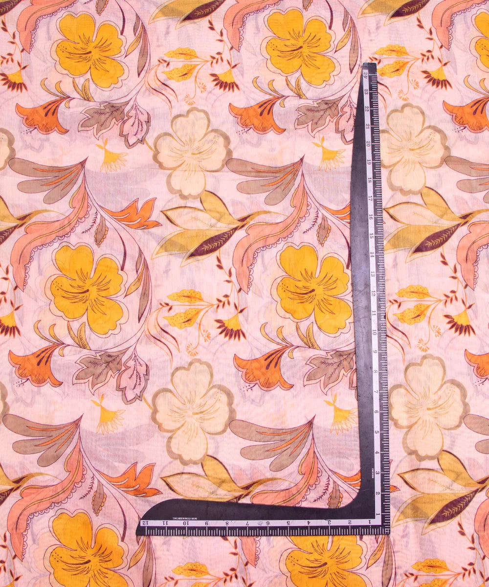 Light Peach Digital Floral Printed Chanderi Fabric
