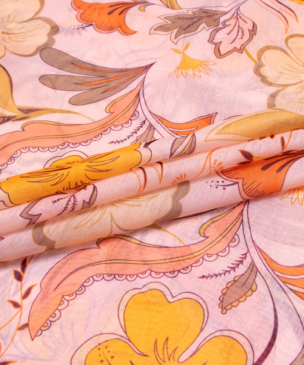 Light Peach Digital Floral Printed Chanderi Fabric