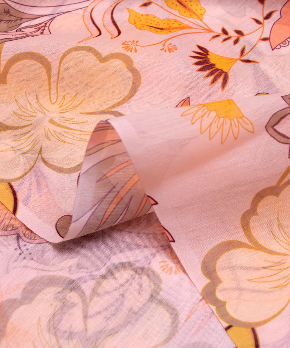 Light Peach Digital Floral Printed Chanderi Fabric
