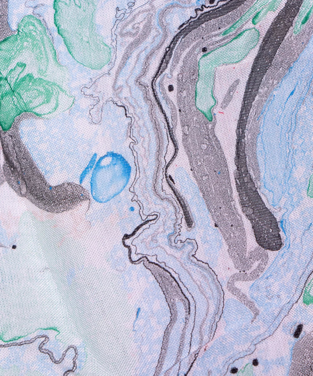 Ice Blue Marble Printed Muslin Fabric