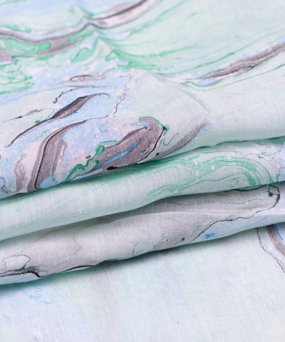 Ice Blue Marble Printed Muslin Fabric