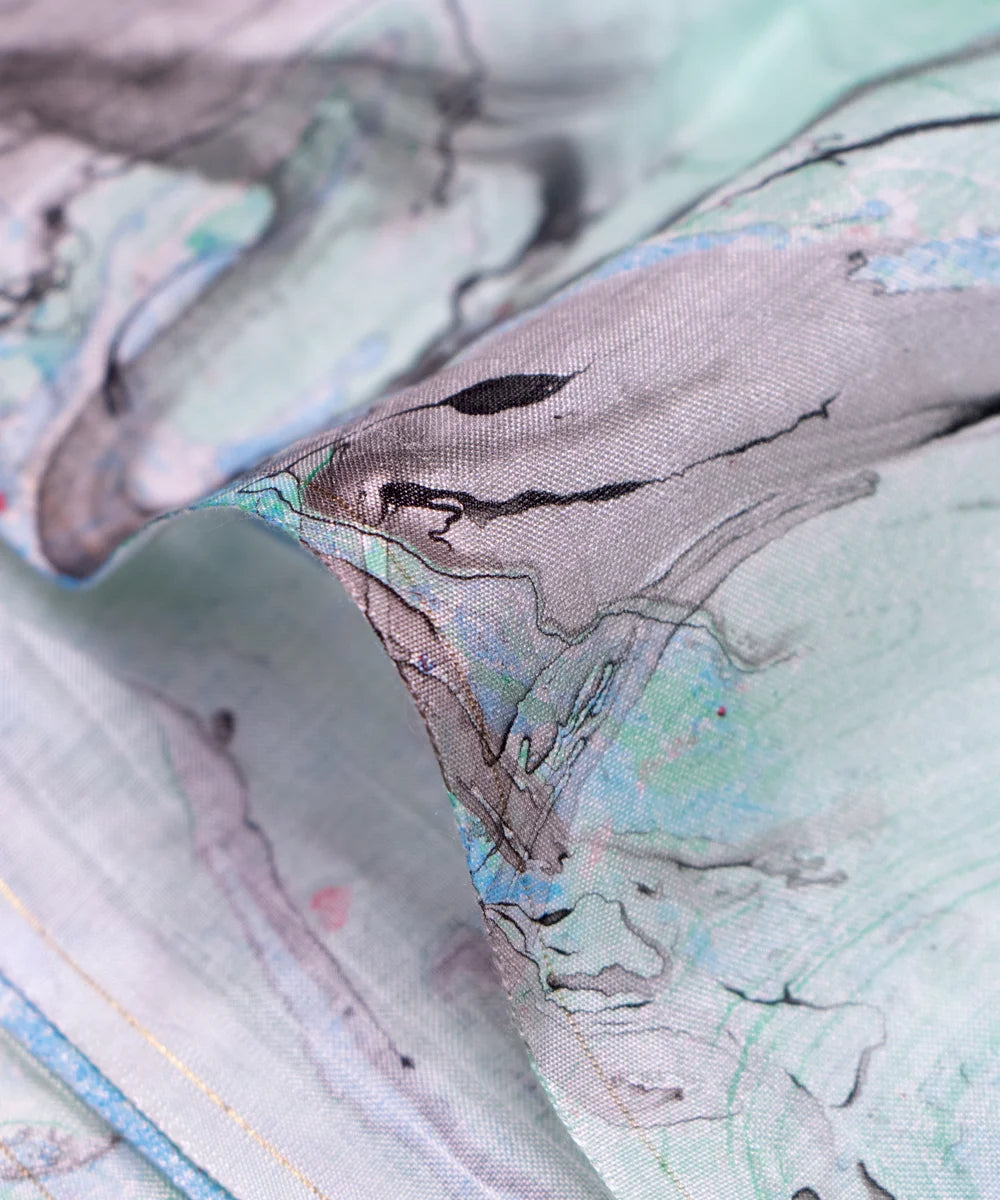 Ice Blue Marble Printed Muslin Fabric