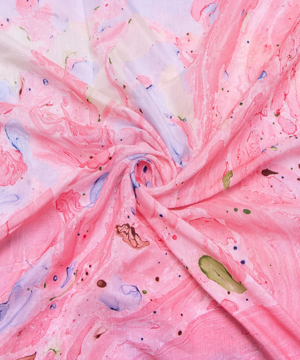 Peach Pink Marble Printed Muslin Fabric