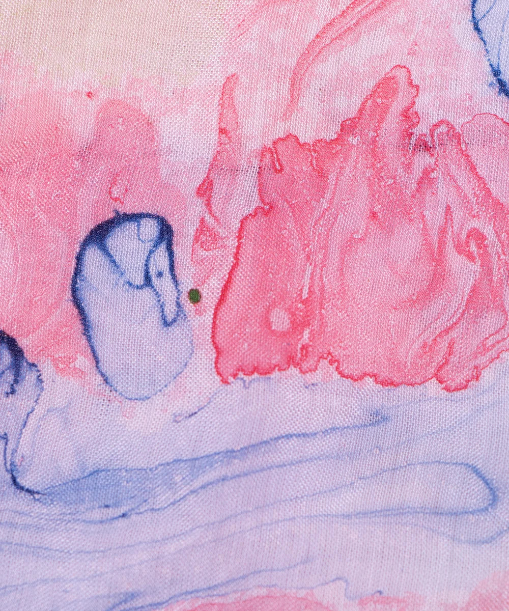 Peach Pink Marble Printed Muslin Fabric