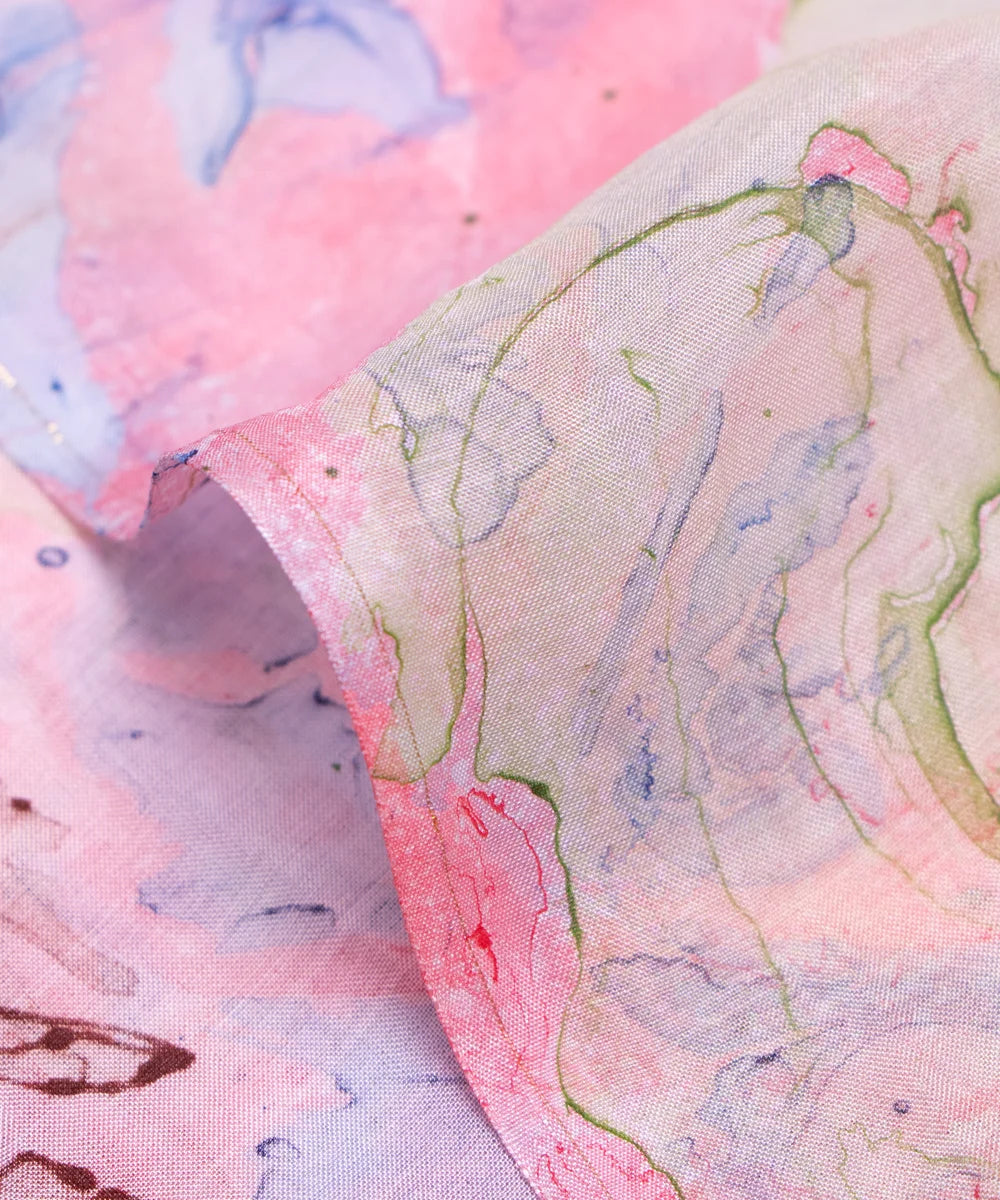 Peach Pink Marble Printed Muslin Fabric