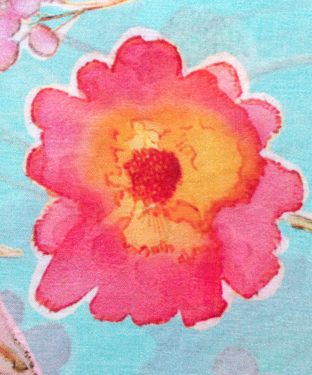 Light Sea Green Floral Digital Printed Chinon Silk Fabric