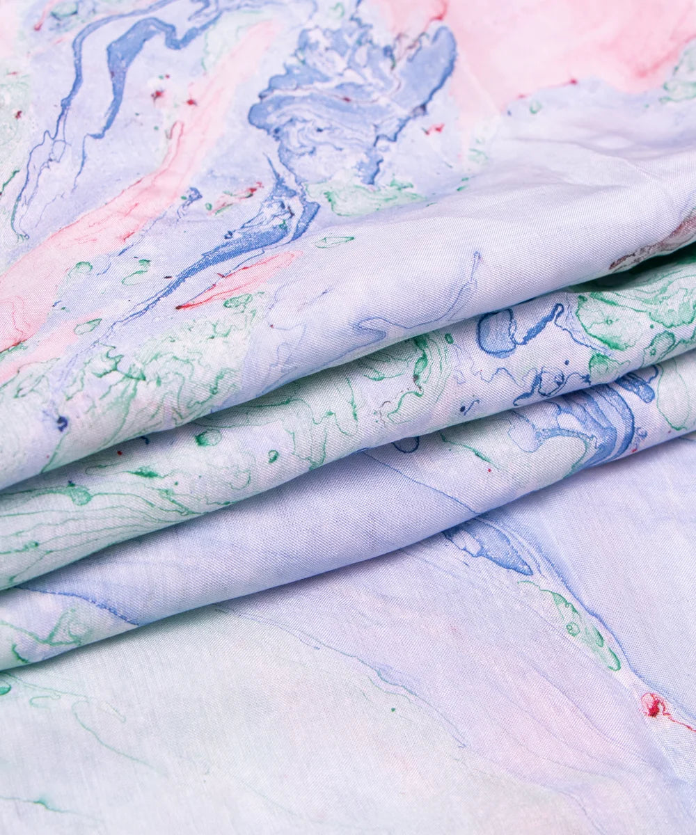 Light Blue Marble Printed Muslin Fabric