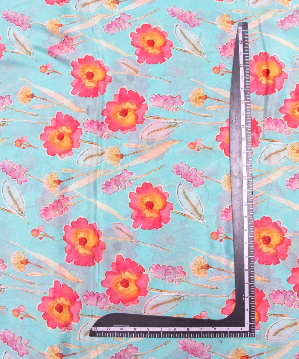 Light Sea Green Floral Digital Printed Chinon Silk Fabric