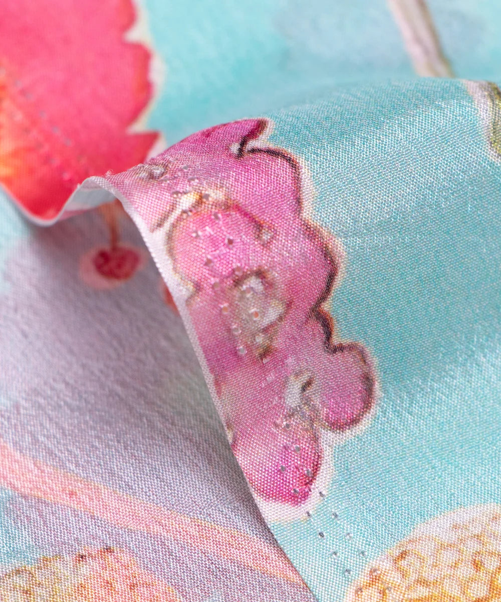 Light Sea Green Floral Digital Printed Chinon Silk Fabric