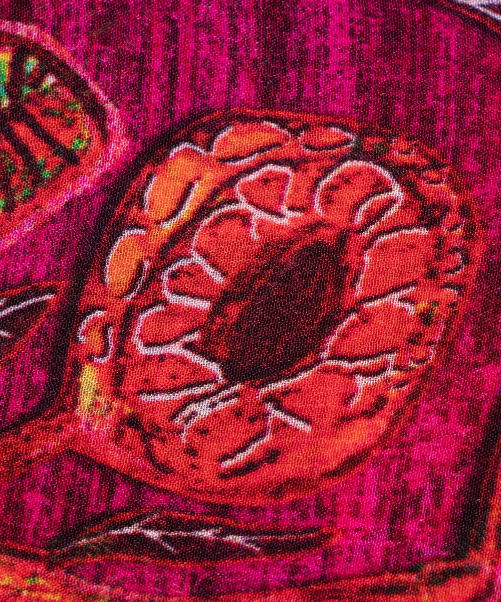Magenta Leaf Digital Printed Chinon Silk Fabric