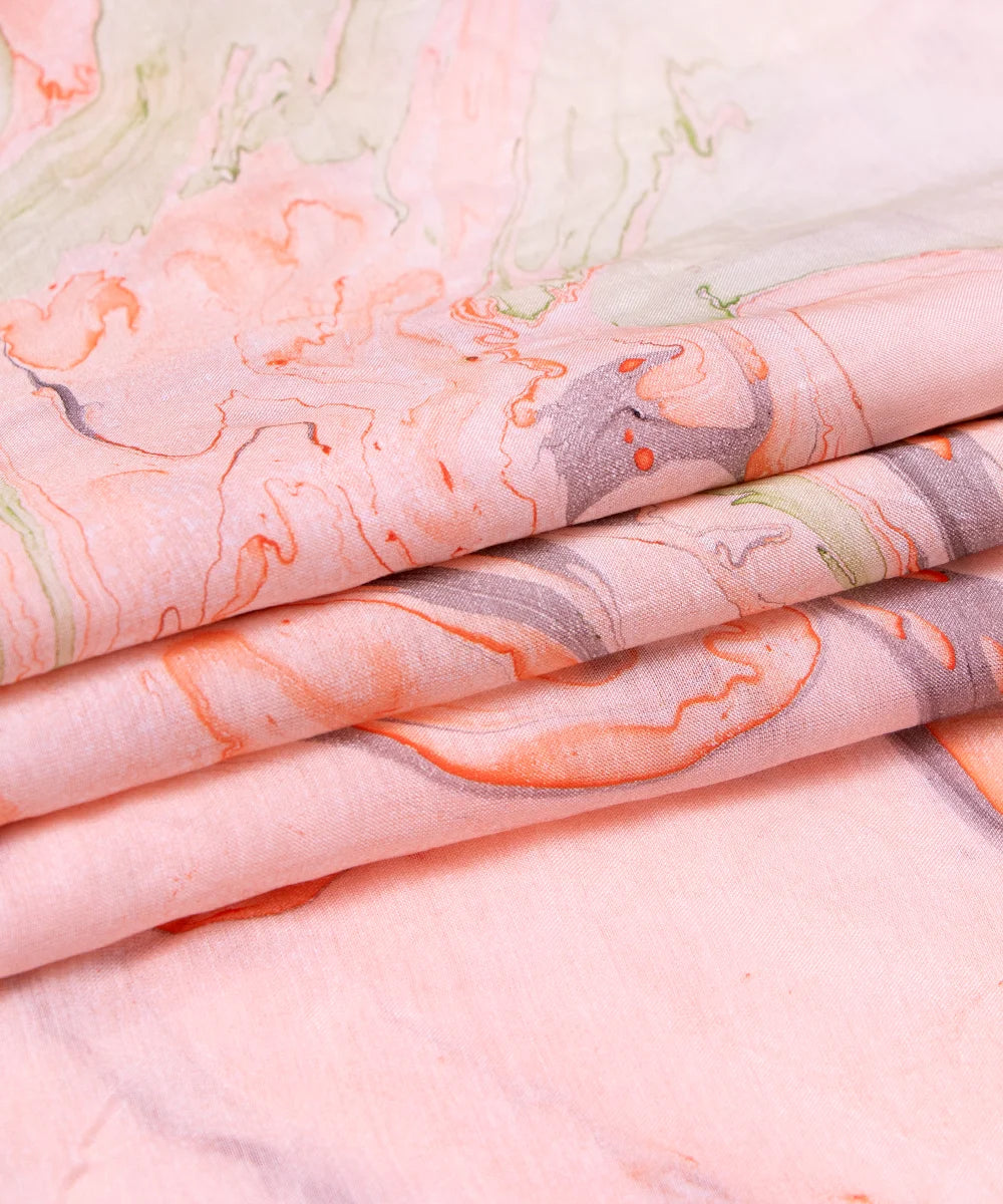 Light Peach Marble Printed Muslin Fabric