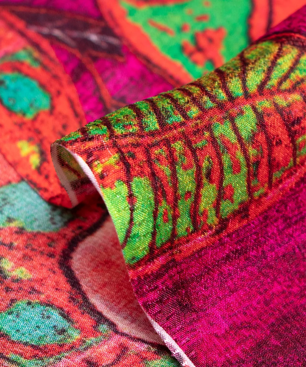 Magenta Leaf Digital Printed Chinon Silk Fabric
