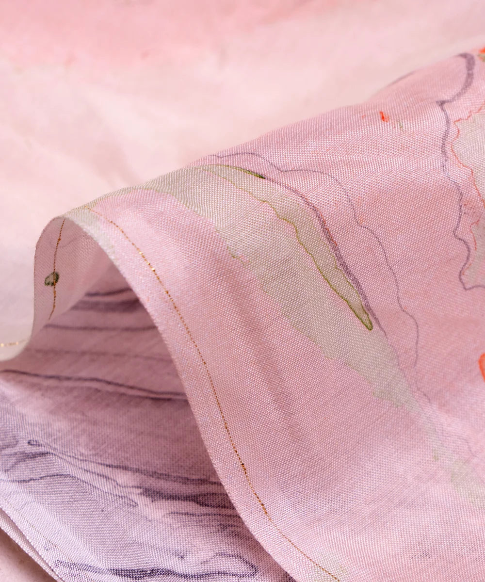 Light Peach Marble Printed Muslin Fabric