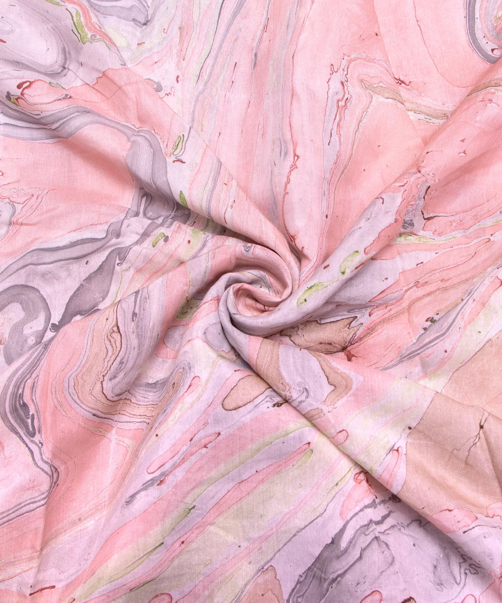 Light Peach Marble Printed Muslin Fabric