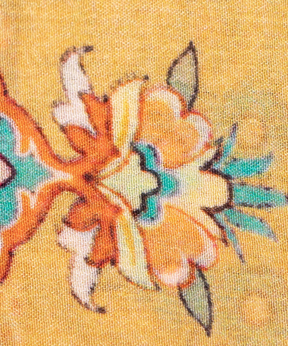 Light Yellow Position Print Digital Printed Chinon Silk Fabric