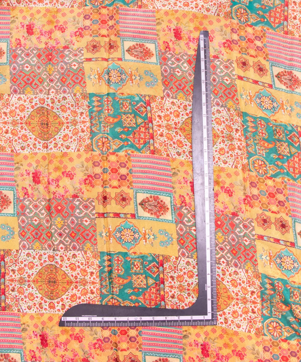 Light Yellow Position Print Digital Printed Chinon Silk Fabric