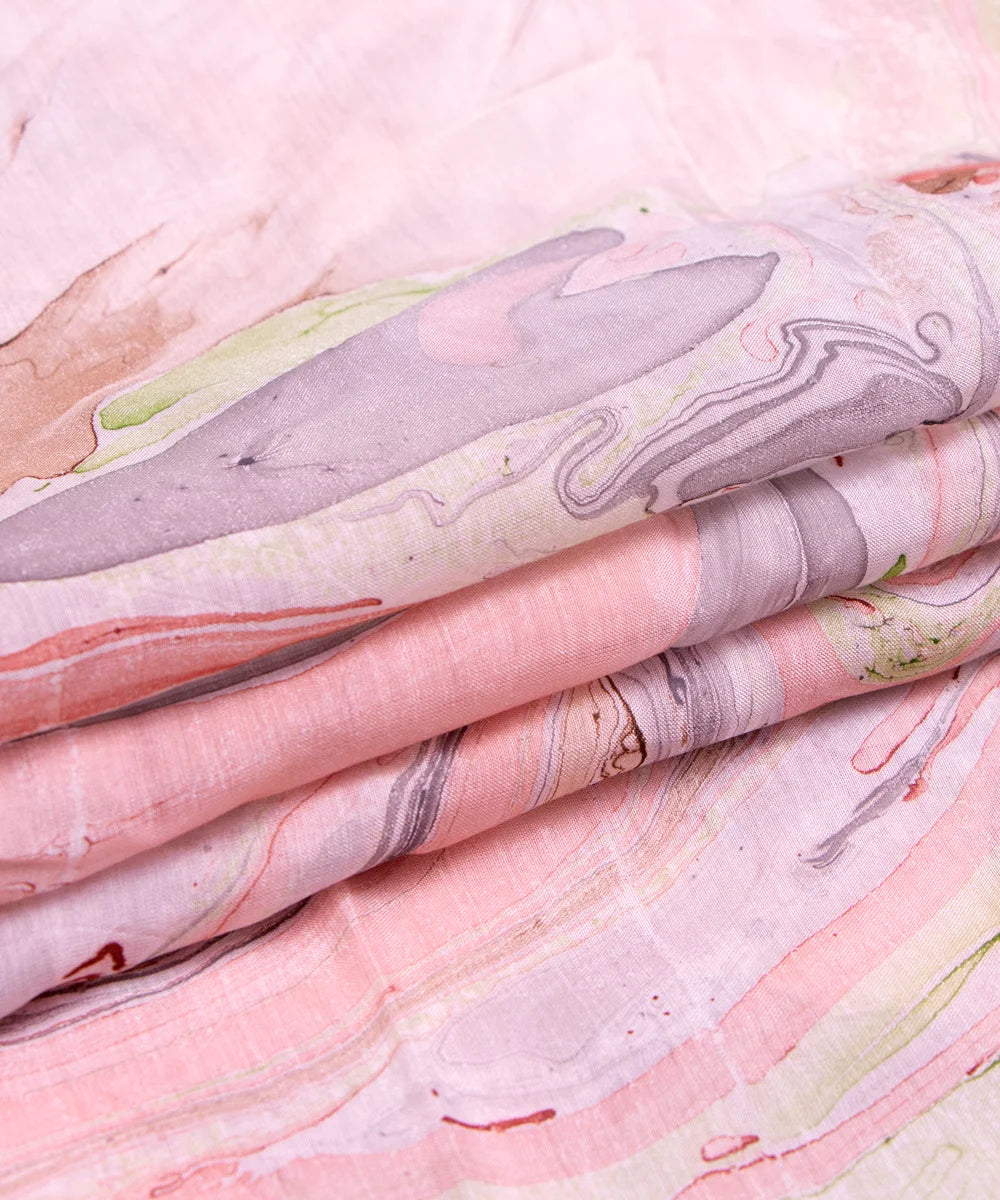 Light Peach Marble Printed Muslin Fabric