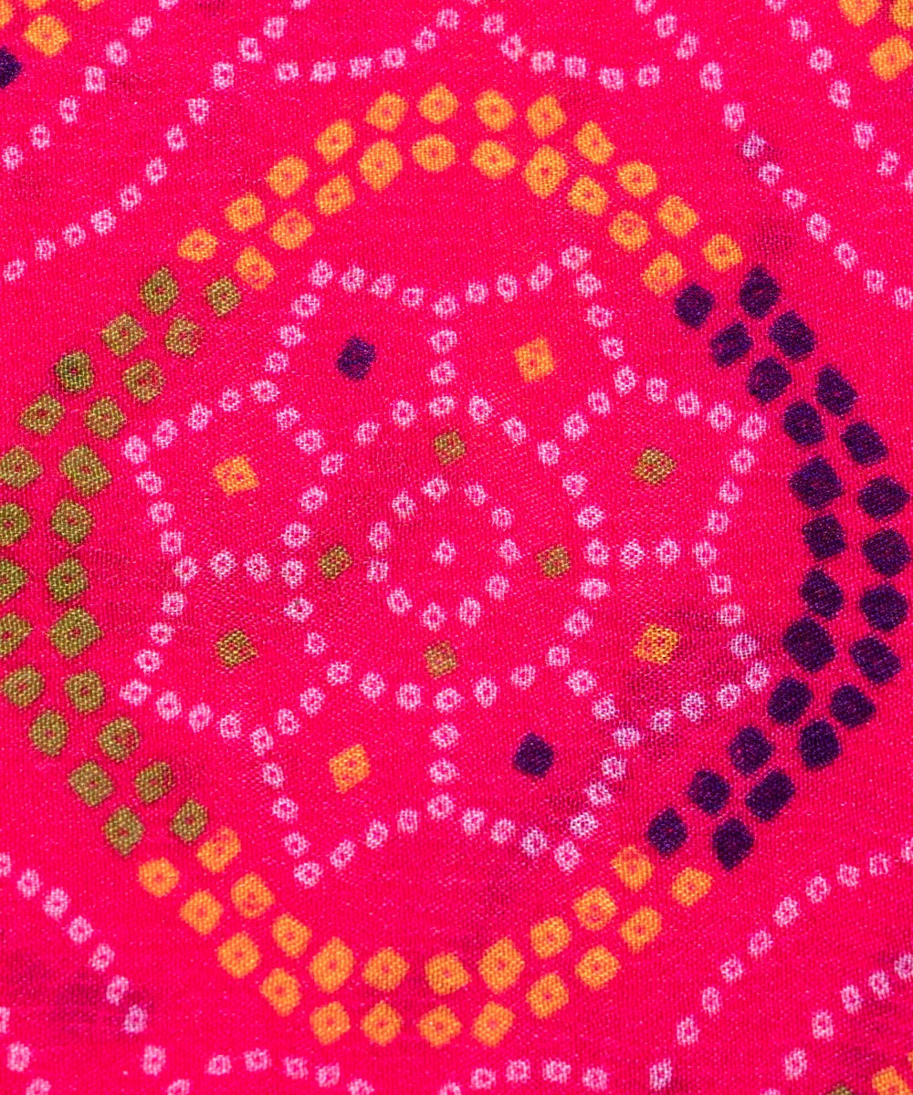 Magenta Bandhani Print Digital Printed Chinon Silk Fabric