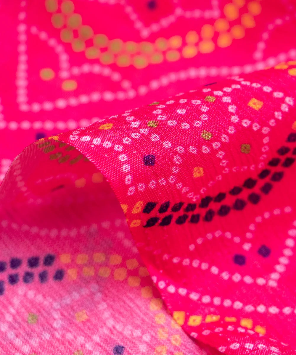 Magenta Bandhani Print Digital Printed Chinon Silk Fabric