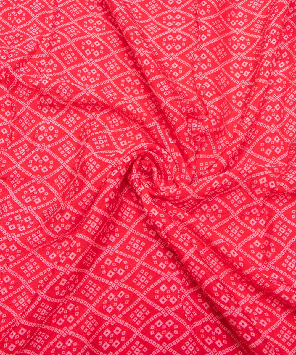 Red Bandhani Print Digital Printed Chinon Silk Fabric