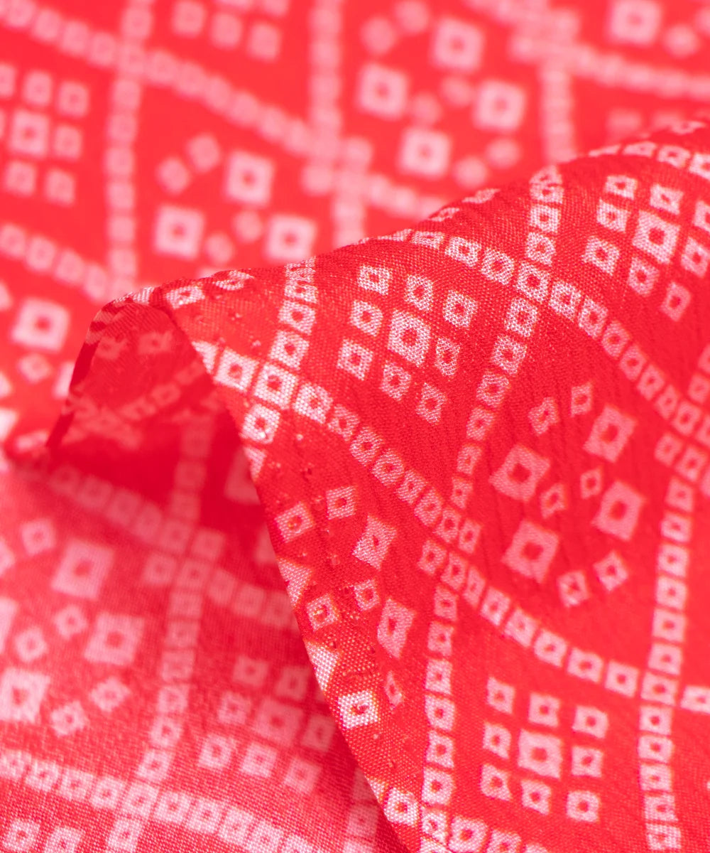 Red Bandhani Print Digital Printed Chinon Silk Fabric