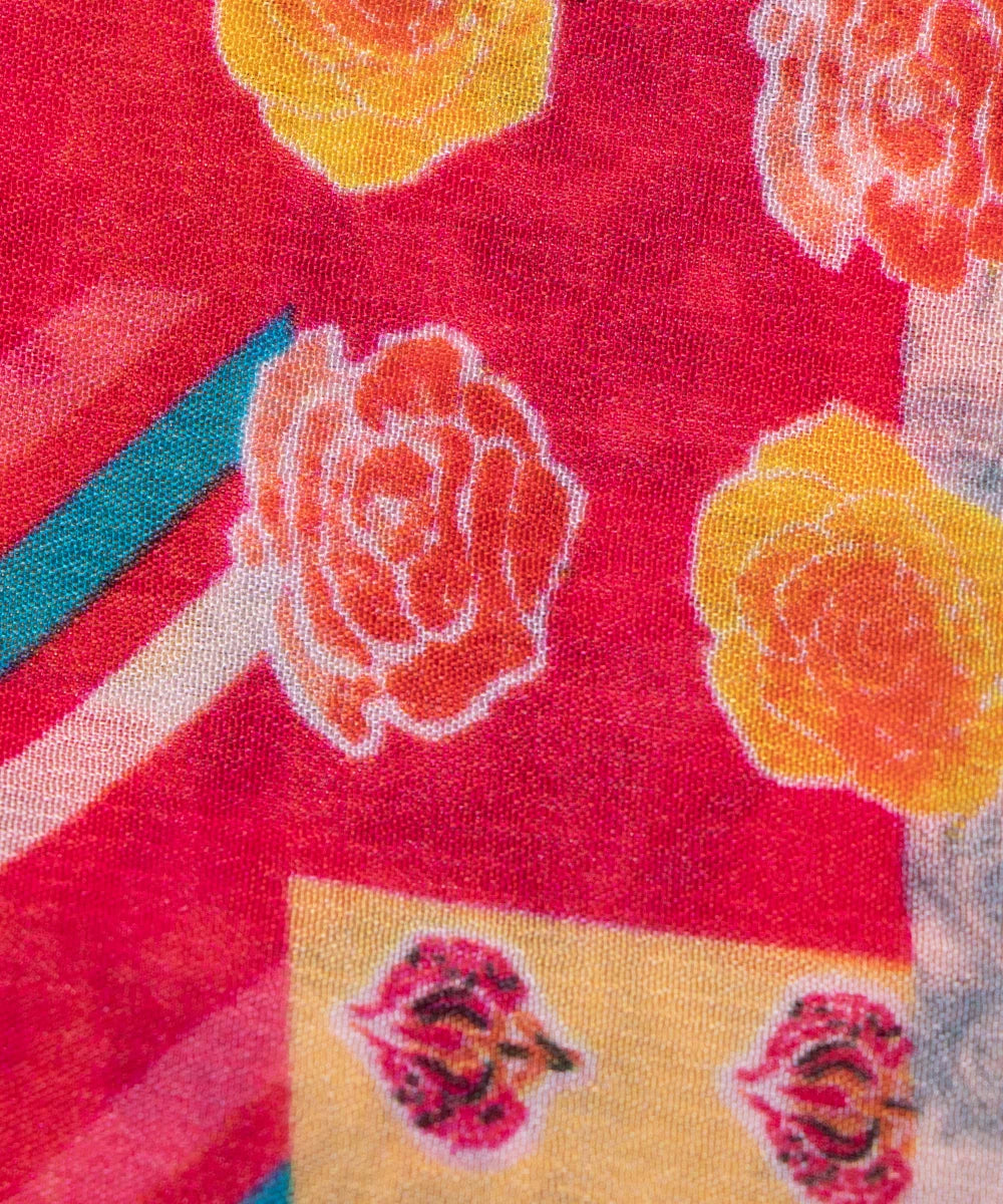Dark Pink Position Print Digital Printed Chinon Silk Fabric