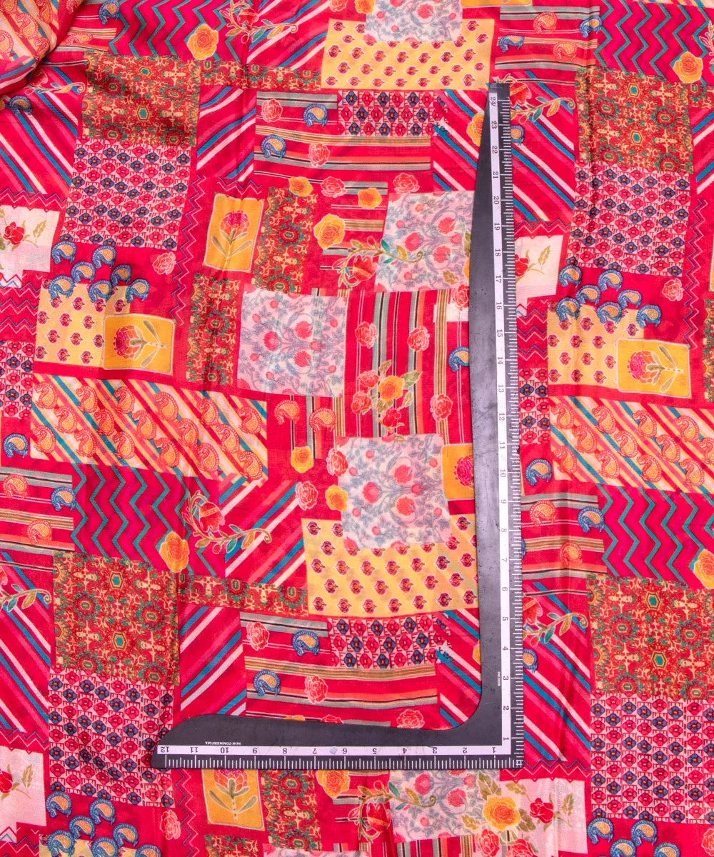 Dark Pink Position Print Digital Printed Chinon Silk Fabric