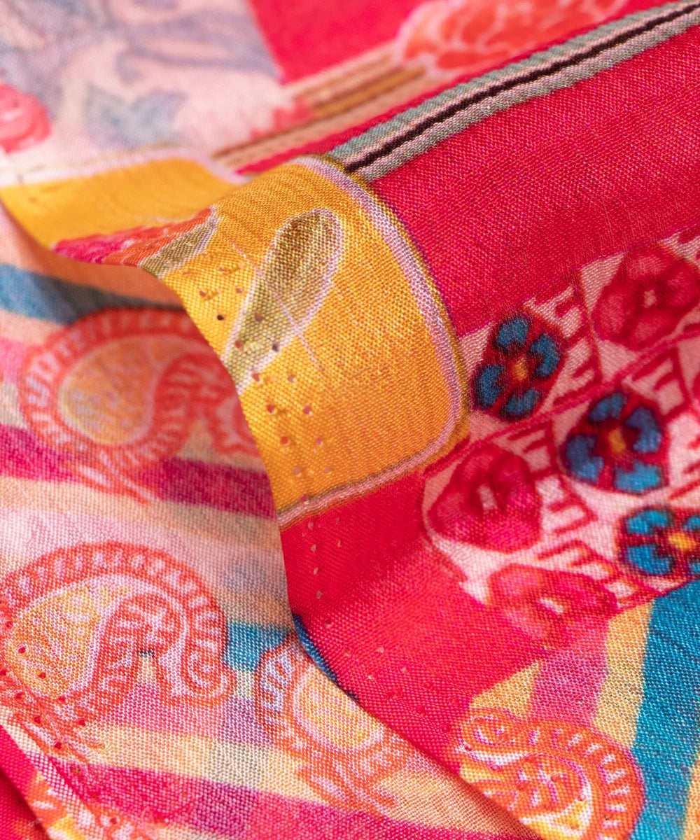 Dark Pink Position Print Digital Printed Chinon Silk Fabric