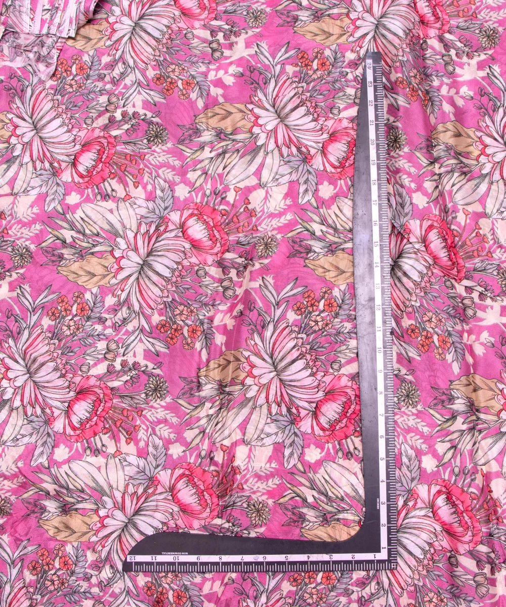 Gajari Pink Floral Digital Printed Chinon Silk Fabric