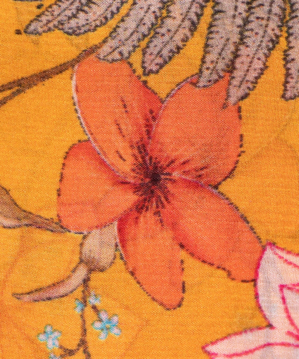 Yellow Floral Digital Printed Chinon Silk Fabric