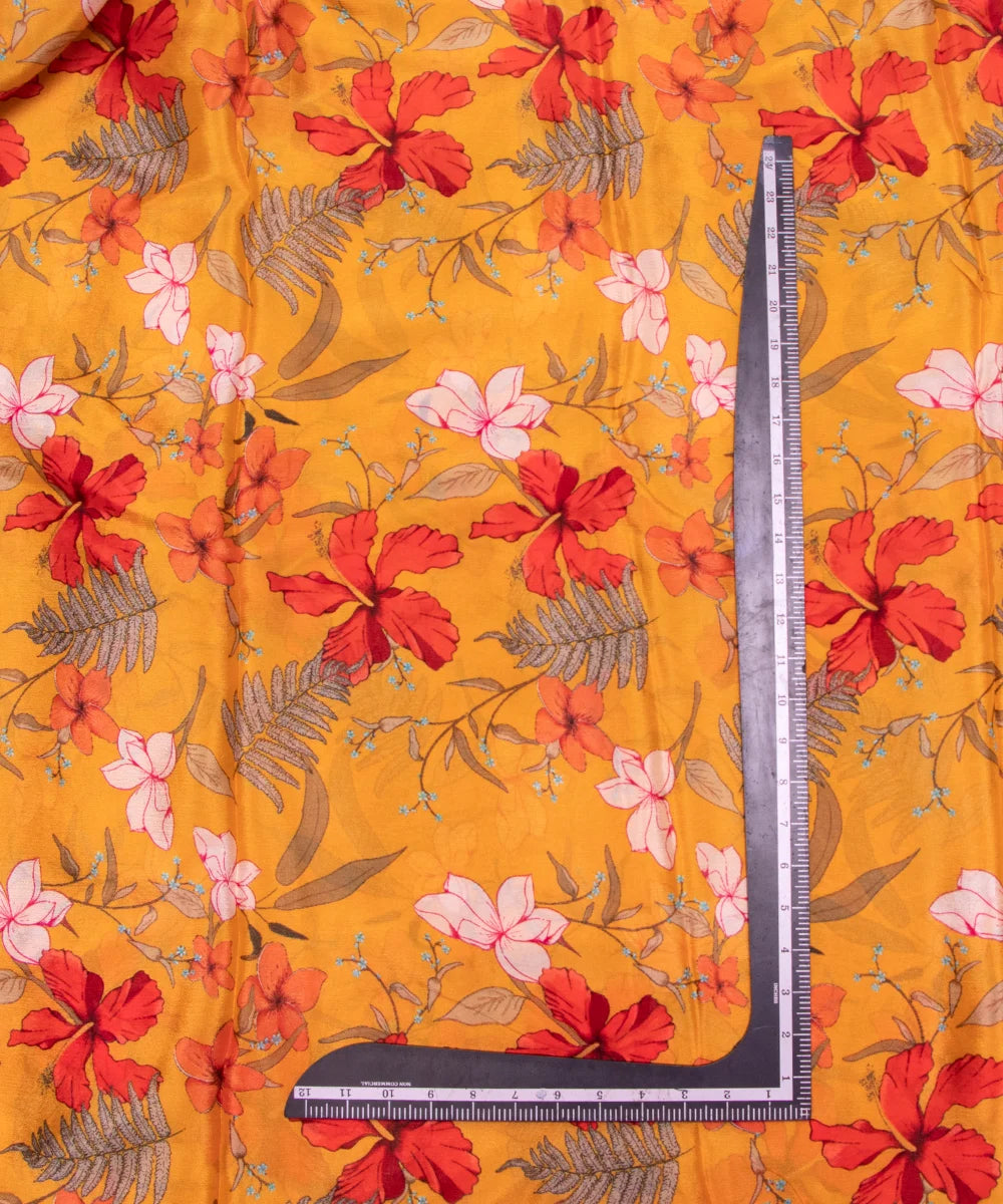 Yellow Floral Digital Printed Chinon Silk Fabric