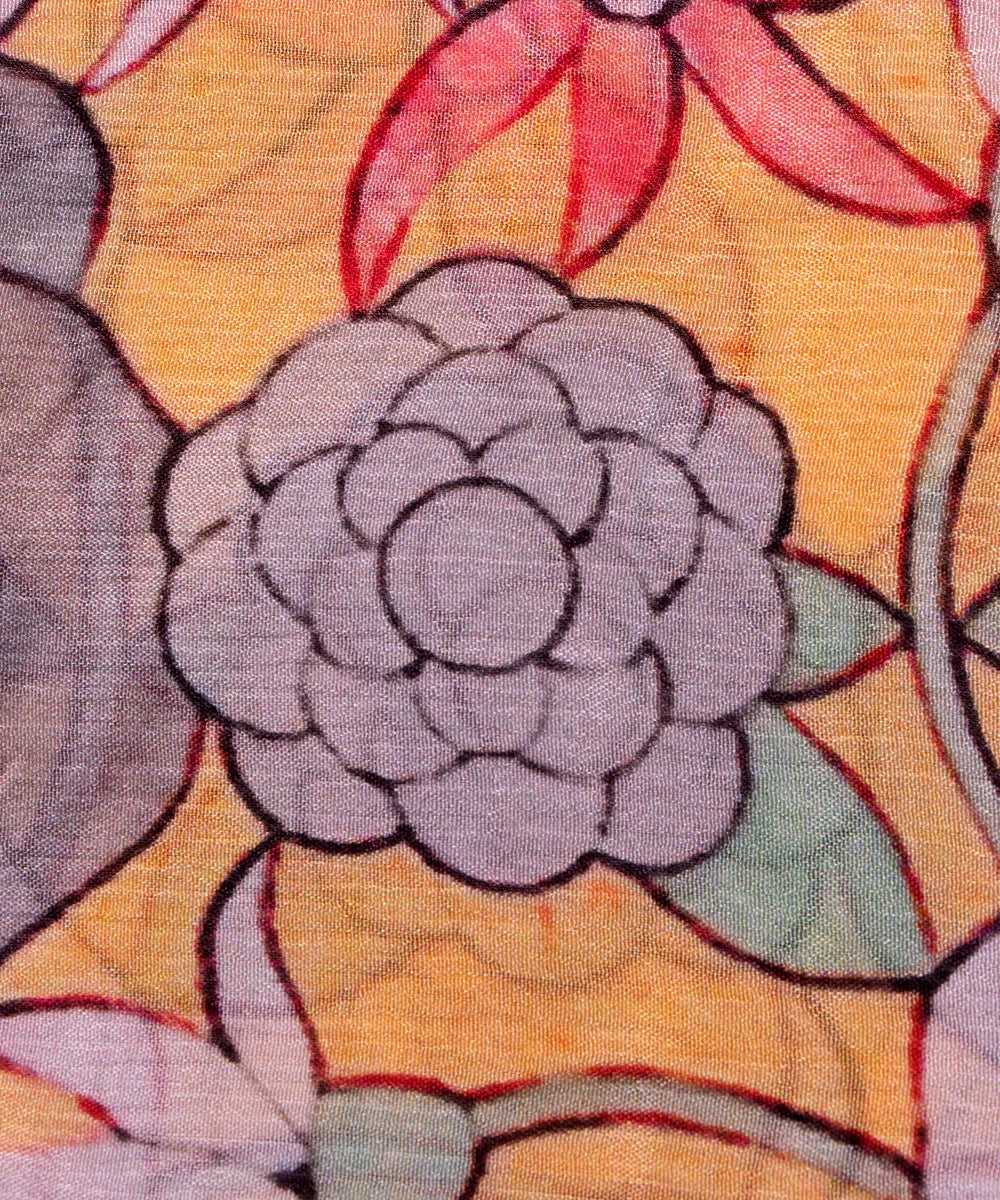 Off White Digital Printed Chinon Silk Fabric