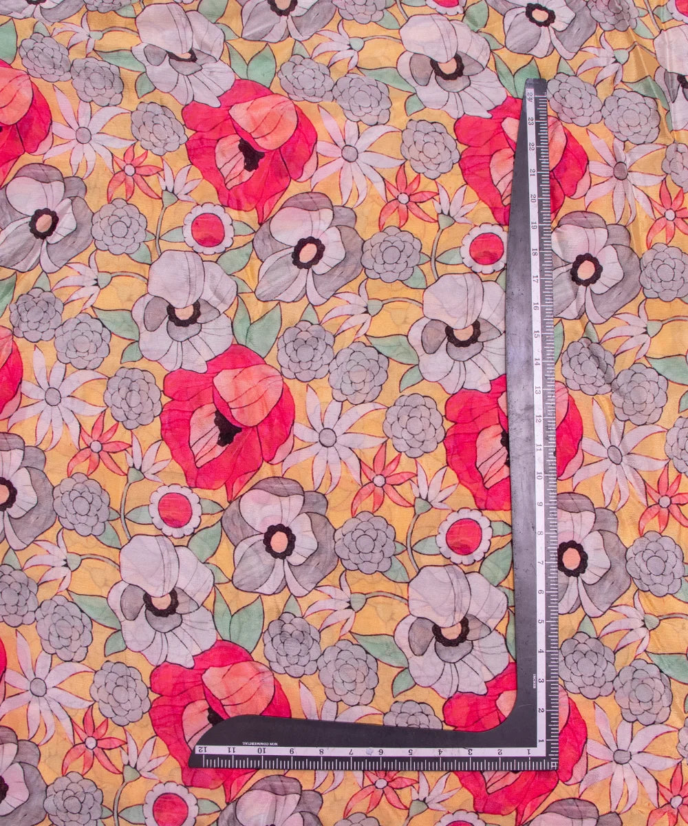 Off White Digital Printed Chinon Silk Fabric