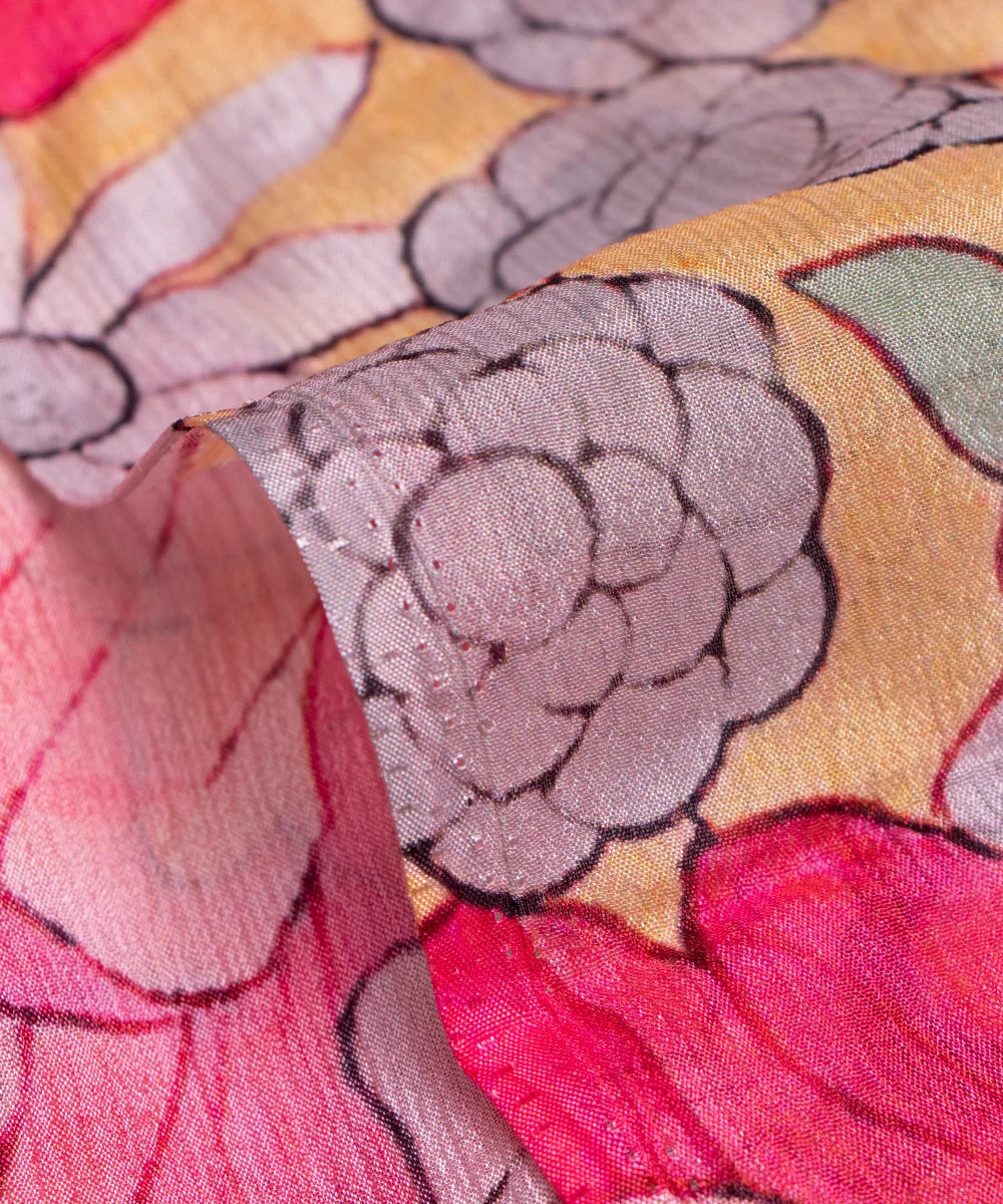 Off White Digital Printed Chinon Silk Fabric