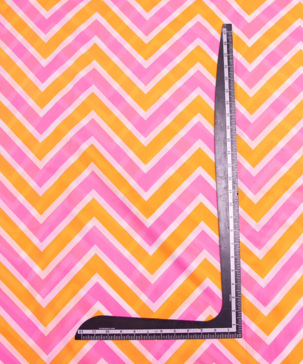 Multi Color Zig Zag Digital Print Muslin Fabric