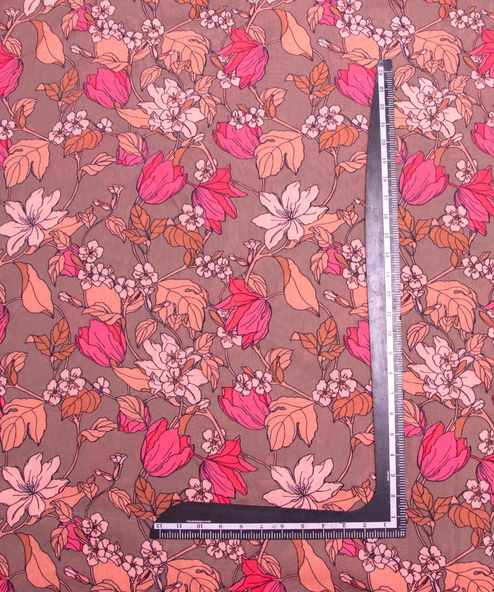 Earthy Brown Digital Print Muslin Fabric