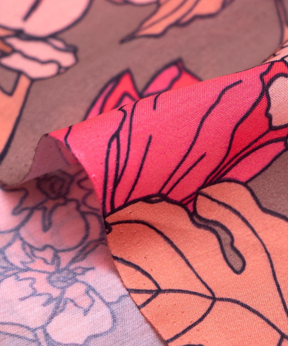 Earthy Brown Digital Print Muslin Fabric