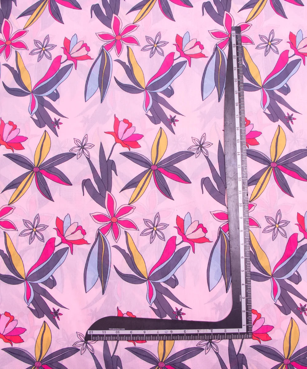Light Pink Floral Digital Print Muslin Fabric